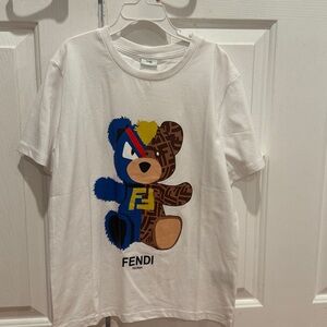Teddi bear , designer inspired  White T-Shirt with Multicolor Bear Design